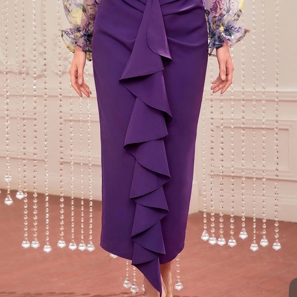 SHEIN Purple Ruched Pencil Midi Skirt